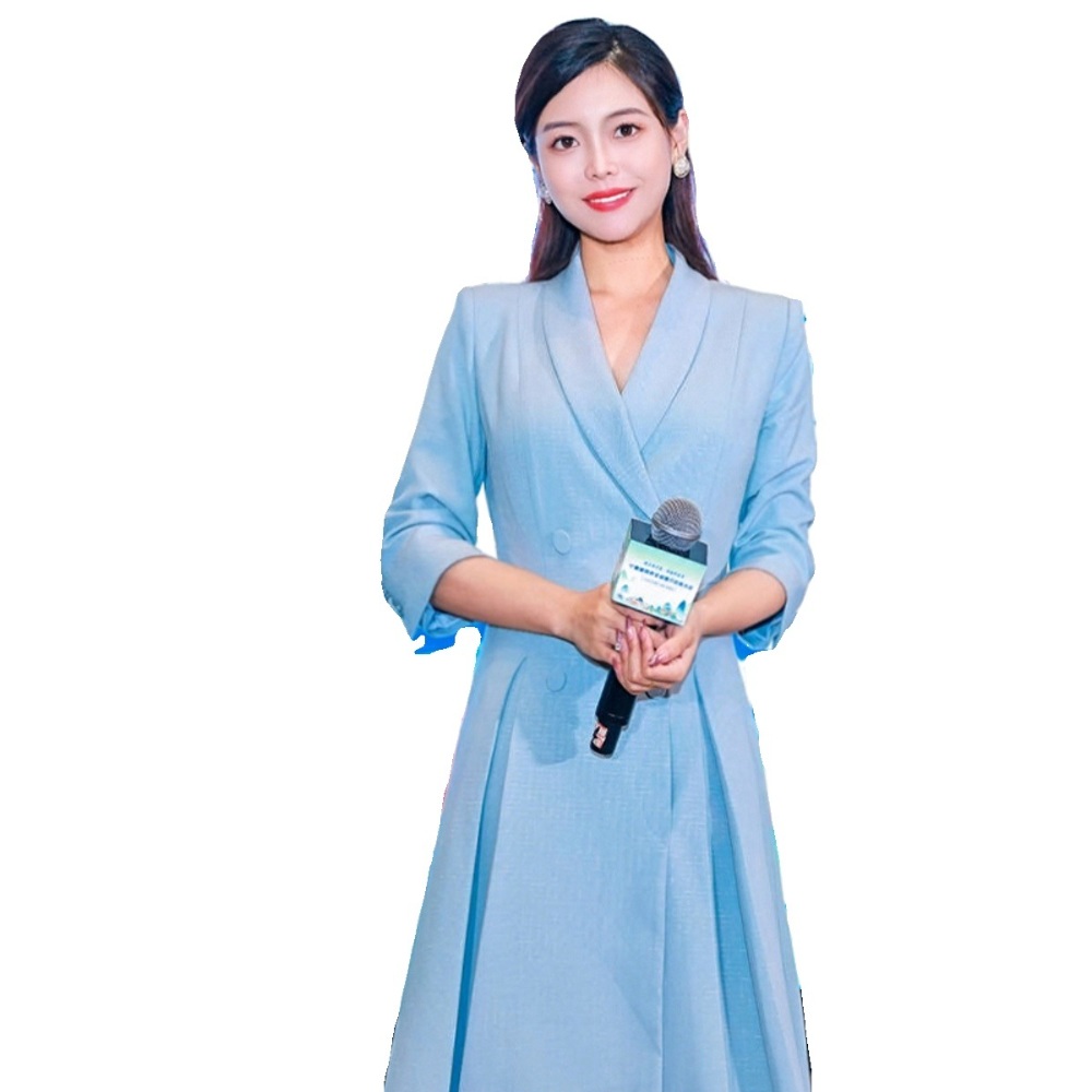 아나운서 원피스 블루 기자 정장 러블리 돌맘드레스 결혼식 데이트 돌잔치 룩 - 상세 이미지 5