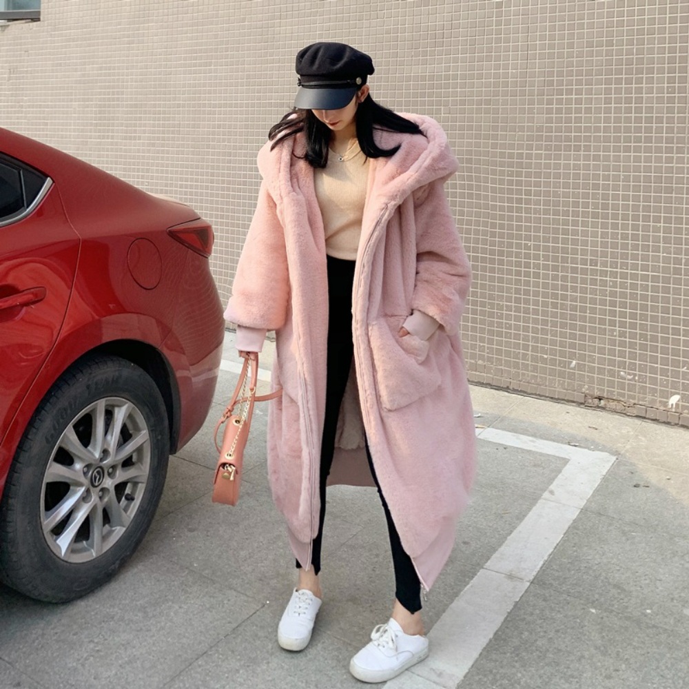 후드 인조 밍크코트 두꺼운 에코퍼 아우터 자켓 페이크퍼 고급 모자 이미지 2