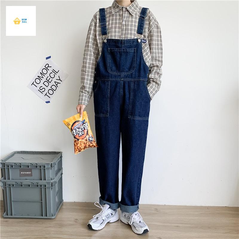 바지 남성멜빵청바지 데님 롤업 일체형옷 스트레이트 오버롤 - 상세 이미지 5