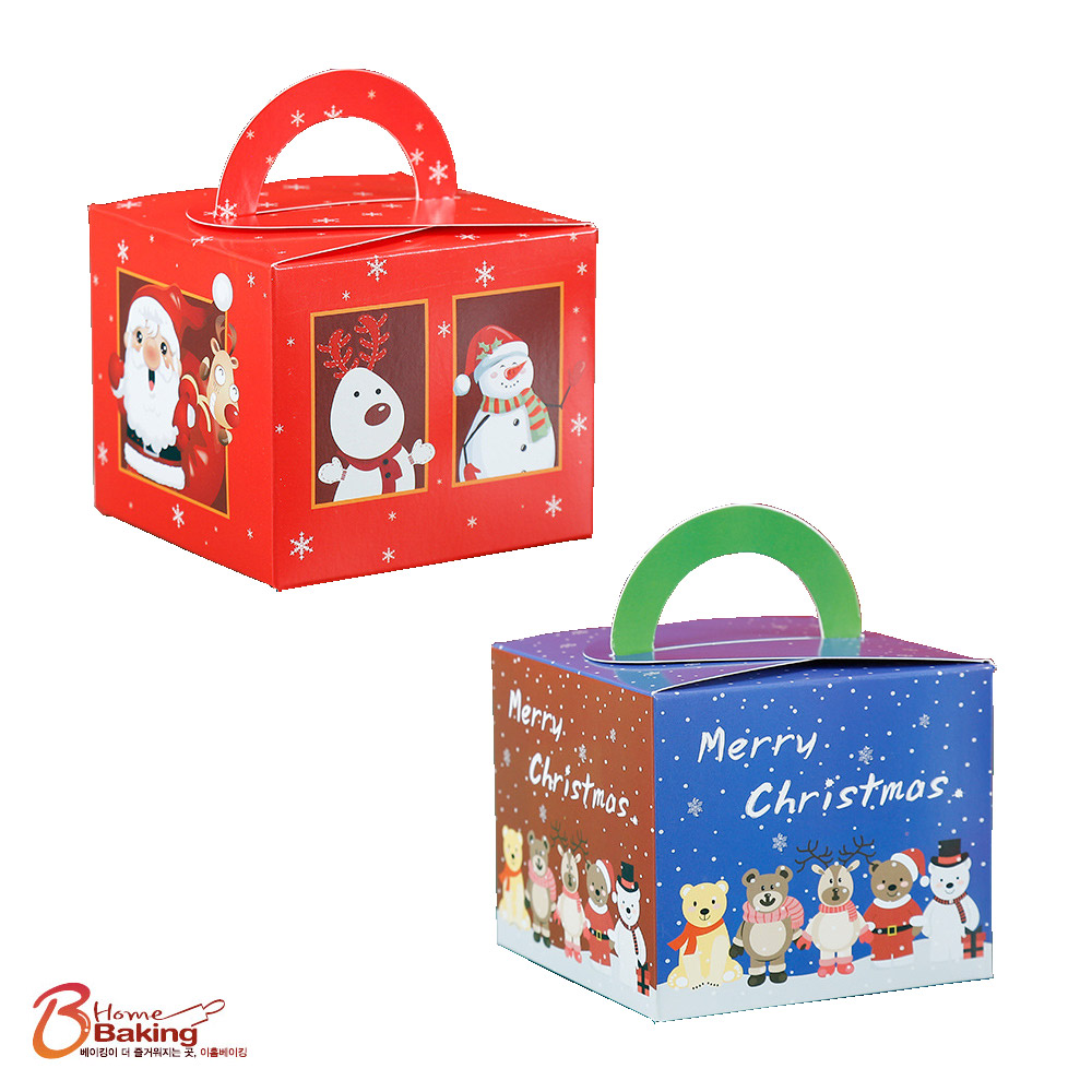 손잡이크리스마스상자 정사각레드 정사각동물함박눈 택1 핸들상자 박스 답례품 선물 간식포장 - 상품 이미지