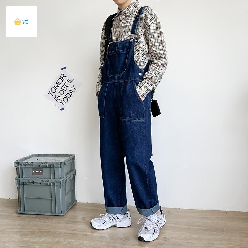 바지 남성멜빵청바지 데님 롤업 일체형옷 스트레이트 오버롤 - 상세 이미지 2