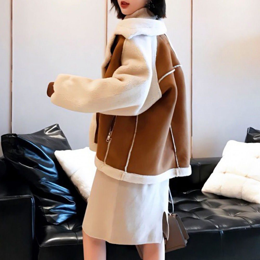 여성 스웨이드자켓 세무 무스탕 양모 부클 퍼 겨울 오버핏 이미지 2