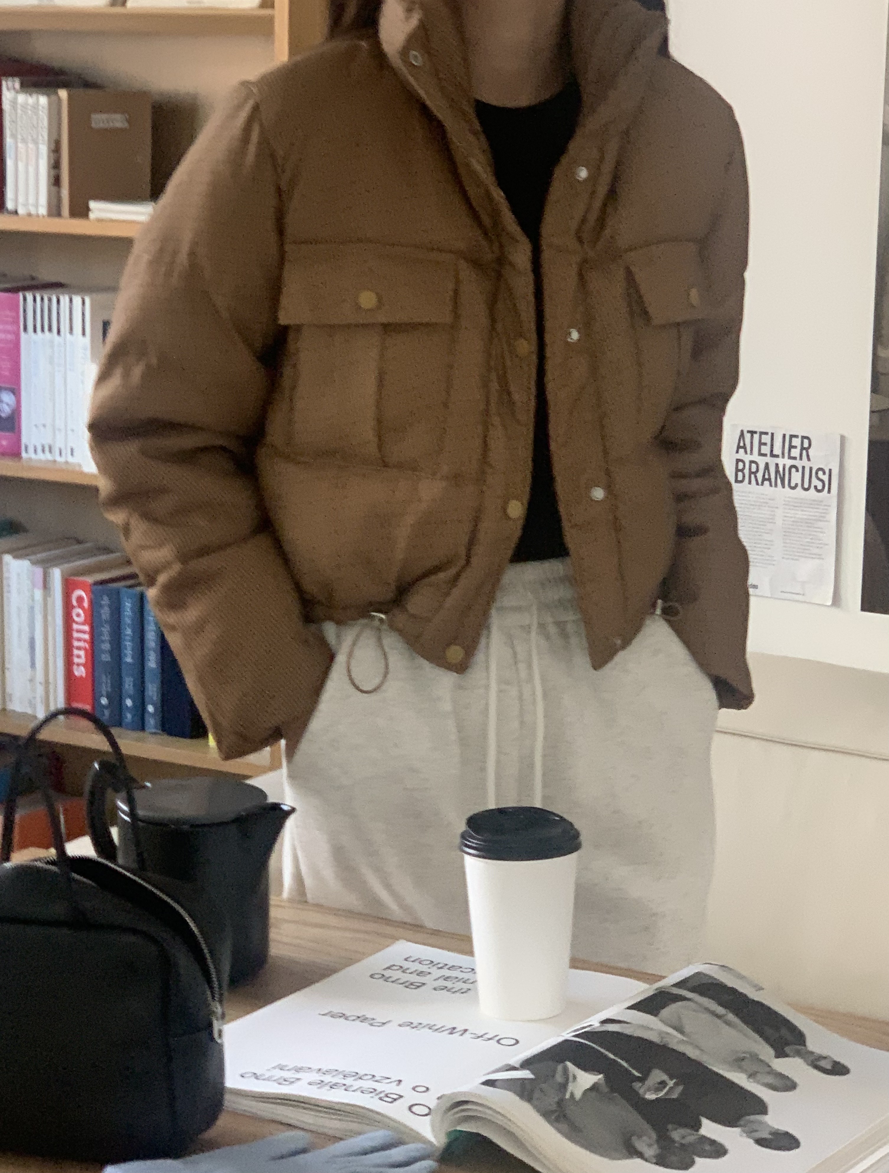 오디션 하이넥 웰론 체크 숏 패딩 점퍼 이미지