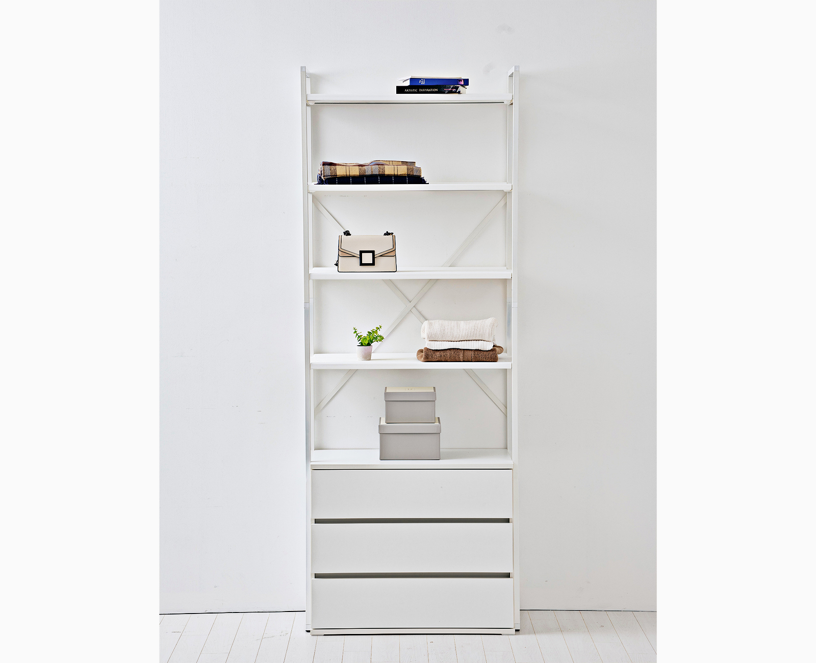 [모아미] 시스템행거 드레스룸 옷걸이 조립식 600선반2단