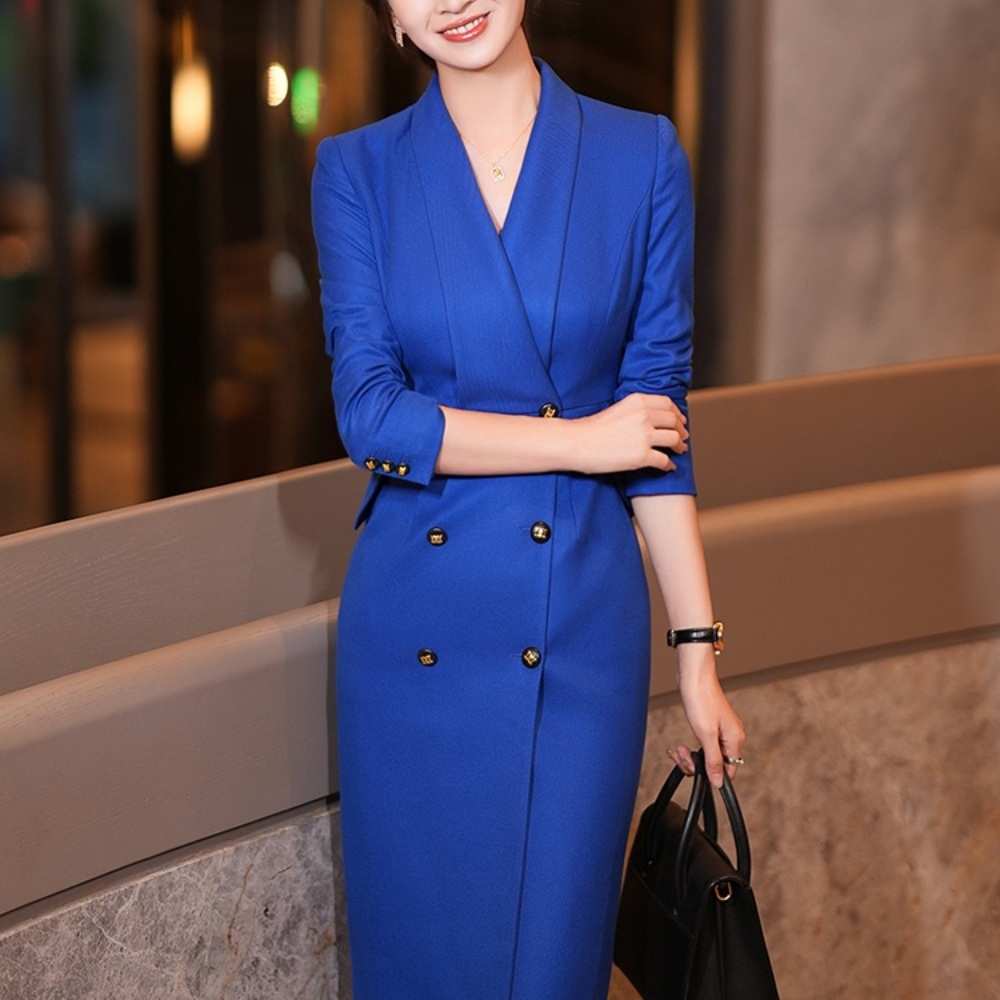 돌잔치맘 원피스 정장원피스 포멀한 여성 슈트 세련된 검정색 파란색 2color - 상품 이미지