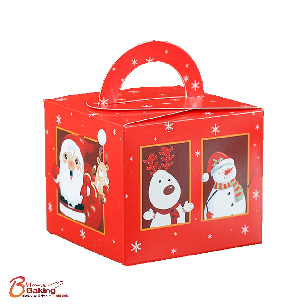 손잡이크리스마스상자 정사각레드 정사각동물함박눈 택1 핸들상자 박스 답례품 선물 간식포장 - 상세 이미지 2