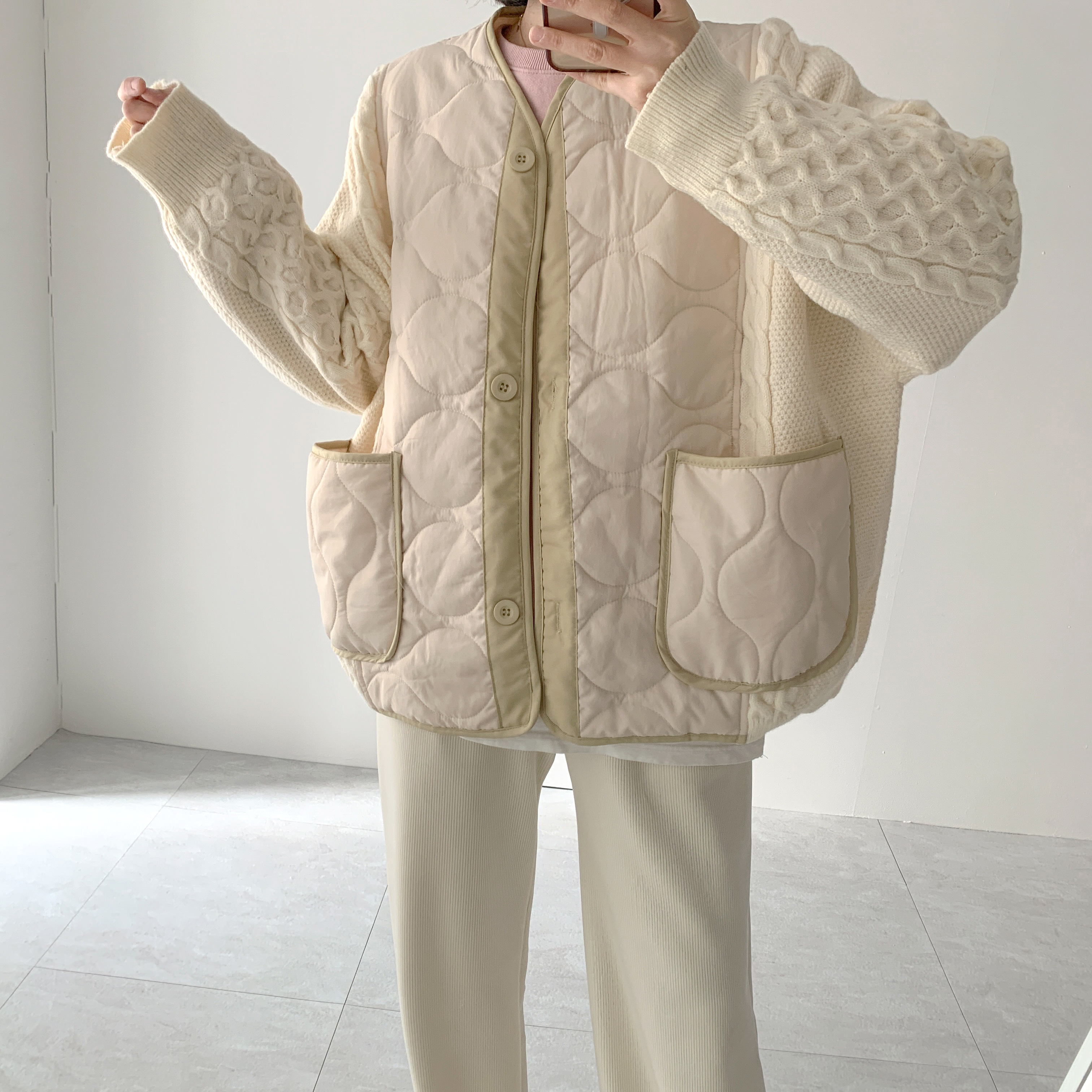 누빔가디건 꽈배기가디건 카키가디건 이미지 2