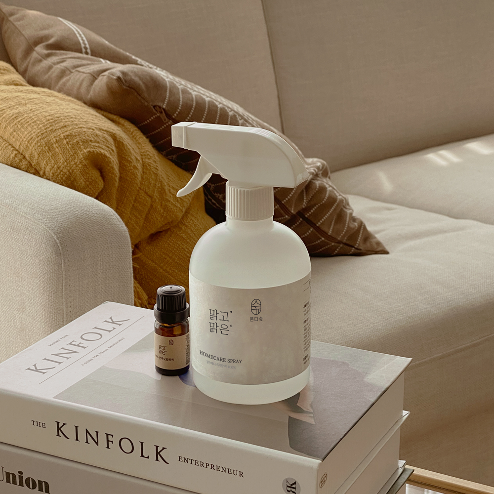 편백나무원액100% 맑고맑은 스프레이 피톤치드 편백수 새집증후군제거방법 새가구 집먼지 탈취 새차 탄 곰팡이 냄새제거 침대 이불 셀프 원인 500ml+큐브50g