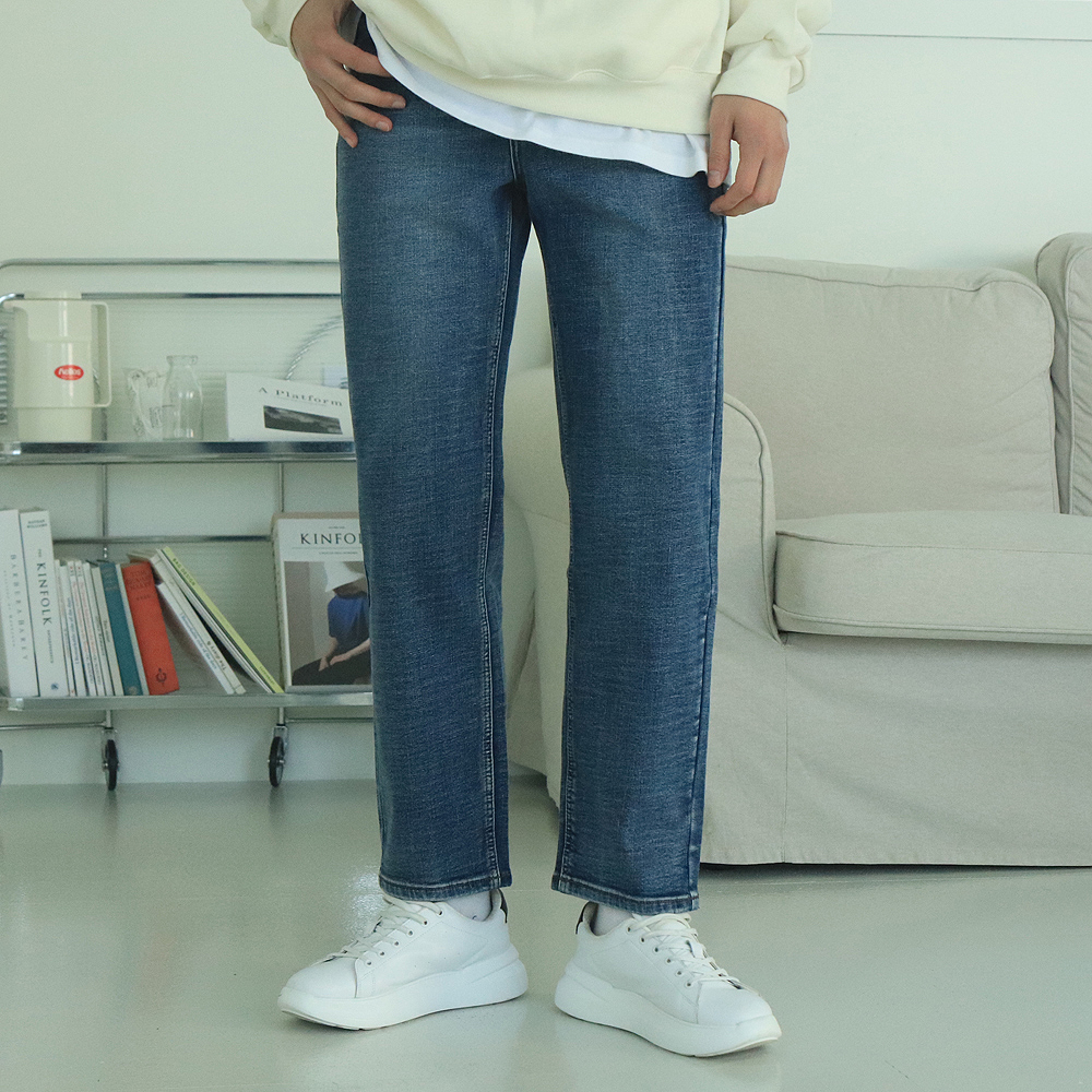 남자기모청바지 테이퍼드핏 밴딩 겨울 남자 청바지