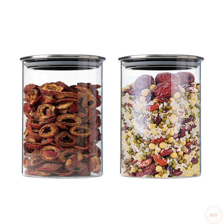 HY 차콜 내열유리 밀폐용기 2개세트 8.5cm 450ml 유리저장용기 유리병