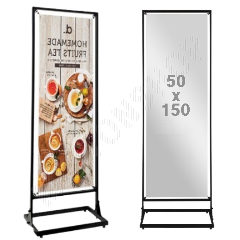 스프링배너 스틸배너 프레임 철제 배너 거치대 50x150 BK - 메인 이미지