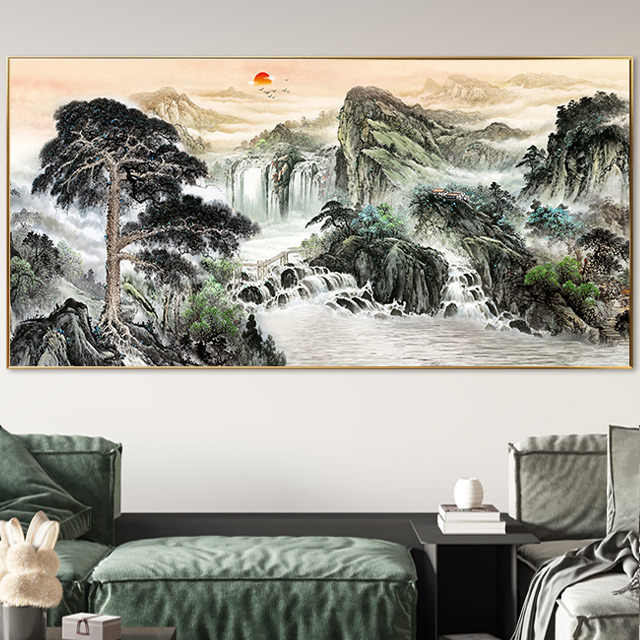 배산임수 산수화 와이드 돈들어오는 풍수 인테리어 그림 거실 대형 액자 개업선물 - 상세 이미지 5