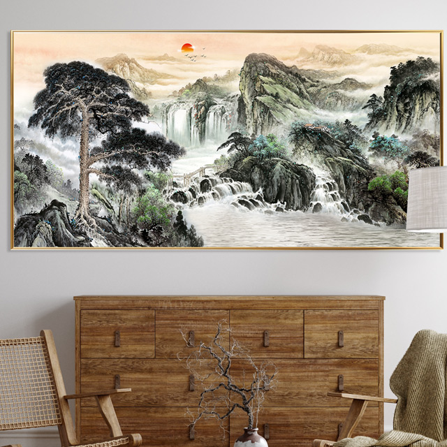 배산임수 산수화 와이드 돈들어오는 풍수 인테리어 그림 거실 대형 액자 개업선물 이미지 7