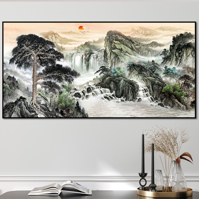 배산임수 산수화 와이드 돈들어오는 풍수 인테리어 그림 거실 대형 액자 개업선물 이미지 6