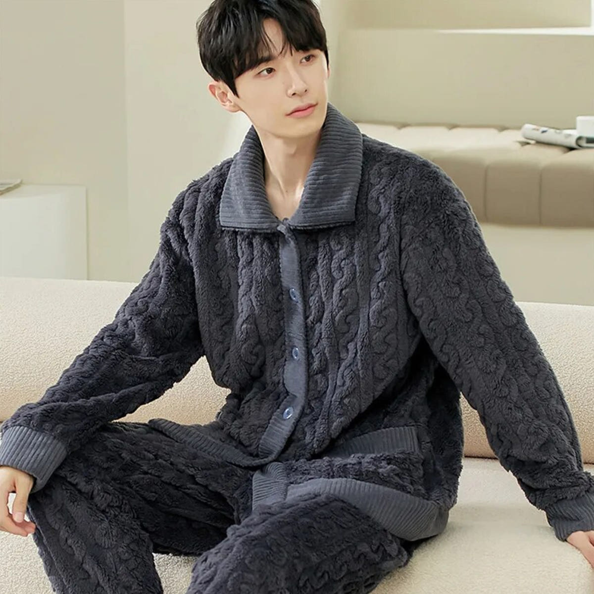 상준이네편의점 남자 수면잠옷 남성 빅사이즈 극세사 겨울 기모잠옷 세트 - 최저가 27,500원