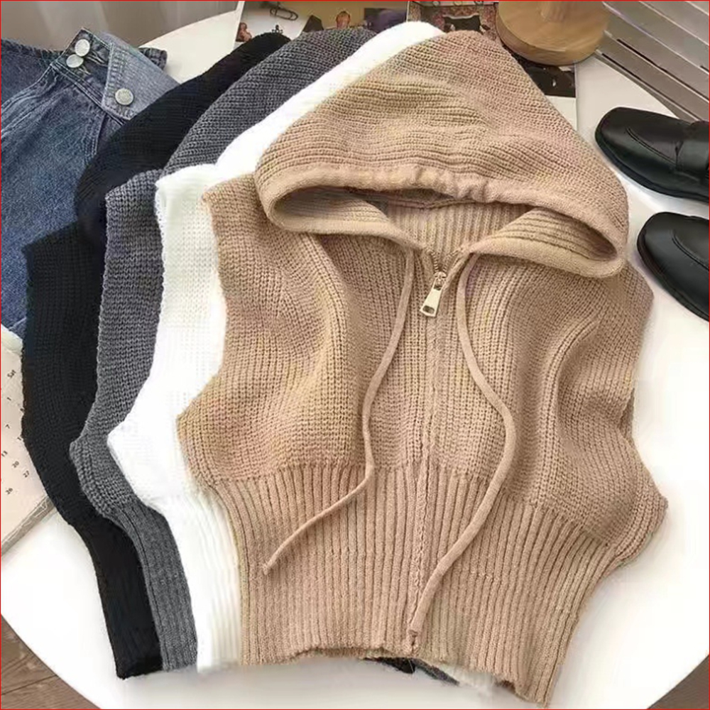 후드 니트조끼 여성 봄 가을 브이넥 경량 집업 베스트 제품 이미지