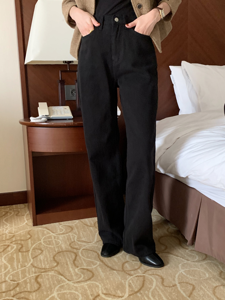 하이웨스트 양기모 세미 밴딩 와이드팬츠 여자 기모바지 여성 겨울팬츠 일자 면팬츠 통바지 - 상세 이미지 4