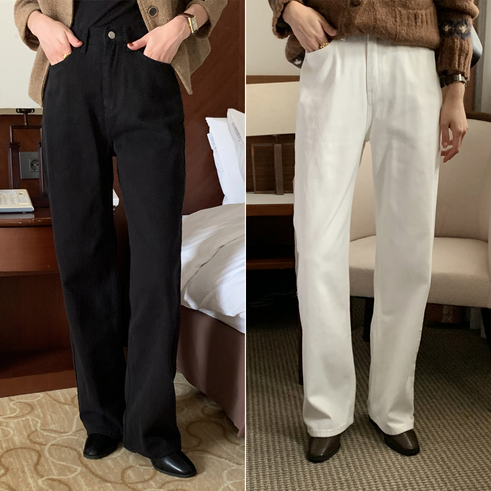 하이웨스트 양기모 세미 밴딩 와이드팬츠 여자 기모바지 여성 겨울팬츠 일자 면팬츠 통바지 - 상품 이미지