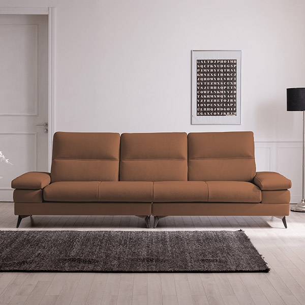 삼익가구 사이먼 통가죽 천연면피 소파 스툴미포함, 카멜, 4인용