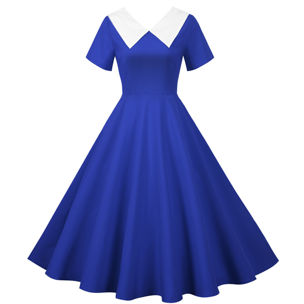 카라 브이넥 햅번원피스 여름 반팔 - 상세 이미지 4