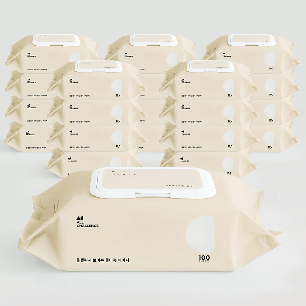 올챌린지 보이는 물티슈 베이지 100매 10팩+10팩 엠보싱 캡형 안전한 아기 신생아
