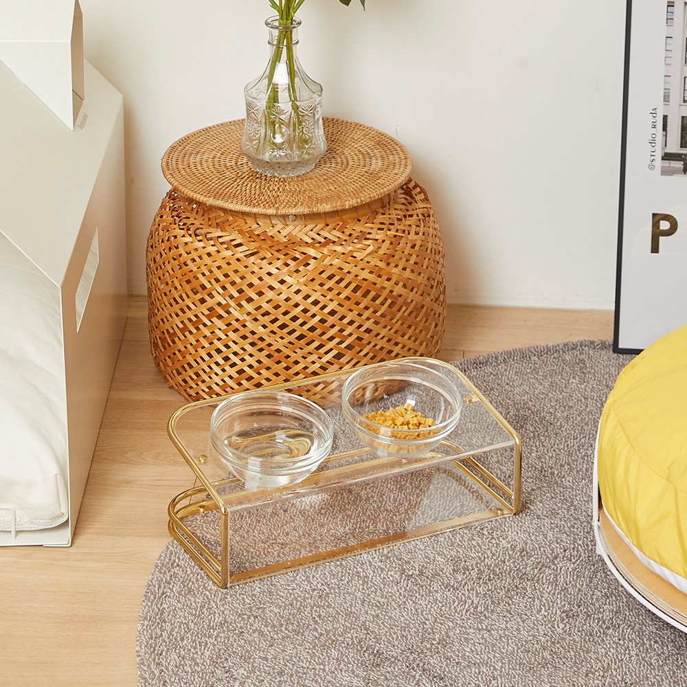 펫코본 강아지 고양이 밥그릇 투명 유리수반 식기 애견 식탁 2구