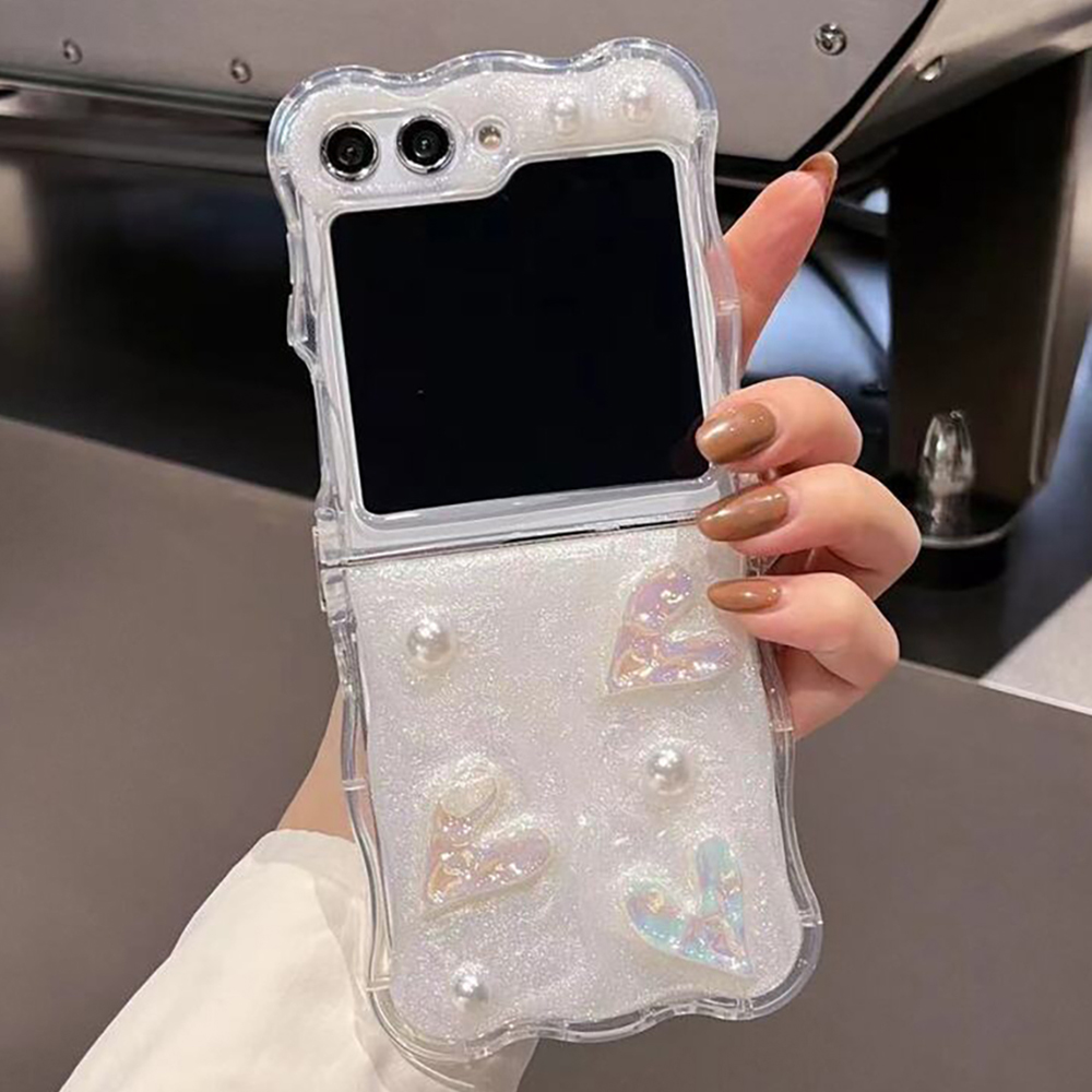 갤럭시 z플립5 케이스 하트 진주 크리스탈 물결