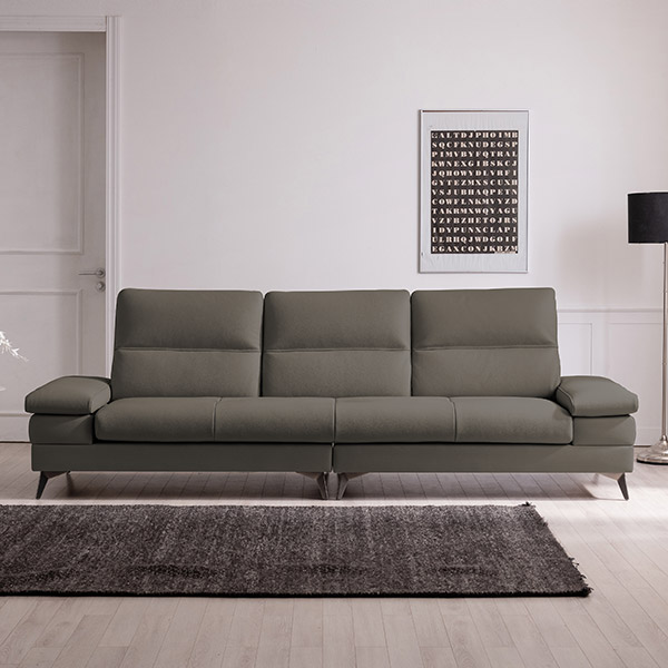 삼익가구 사이먼 통가죽 천연면피 소파 스툴미포함, 머드그레이, 4인용