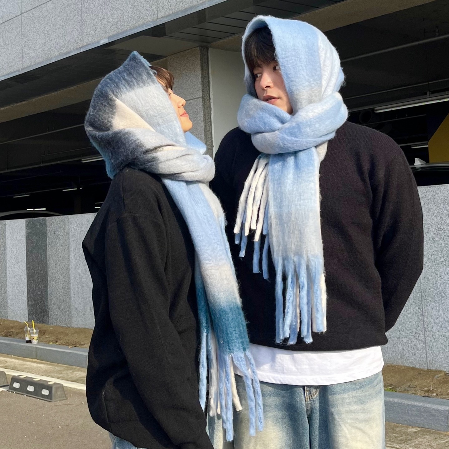 커플머플러 체크목도리 빅머플러 두꺼운목도리 목돌이 - 메인 이미지