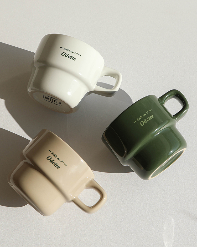 [N배송] 오데뜨 그린 레터링 쌓을수있는 머그컵 280ml 3P - 상품 이미지