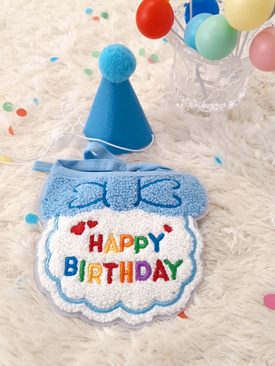 강아지 생일 파티 케이프 고깔모자 세트 고양이 생일턱받이 - 상세 이미지 5