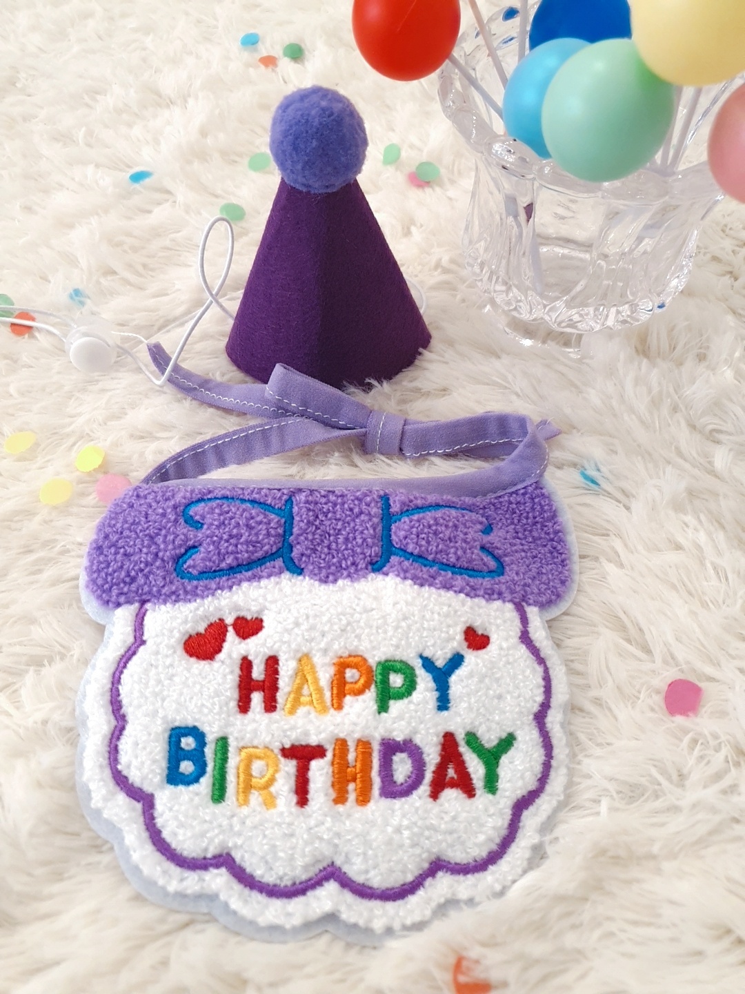 강아지 생일 파티 케이프 고깔모자 세트 고양이 생일턱받이 - 상세 이미지 3