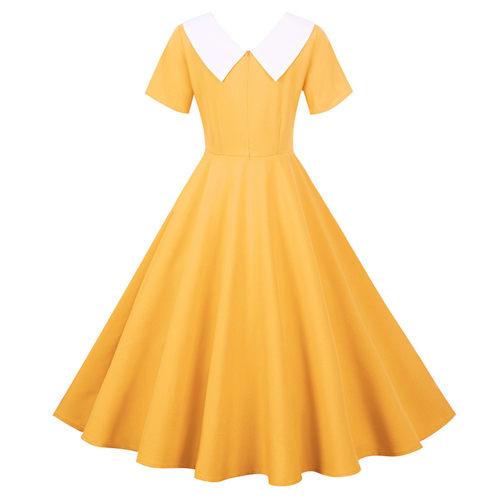 카라 브이넥 햅번원피스 여름 반팔 - 상세 이미지 5