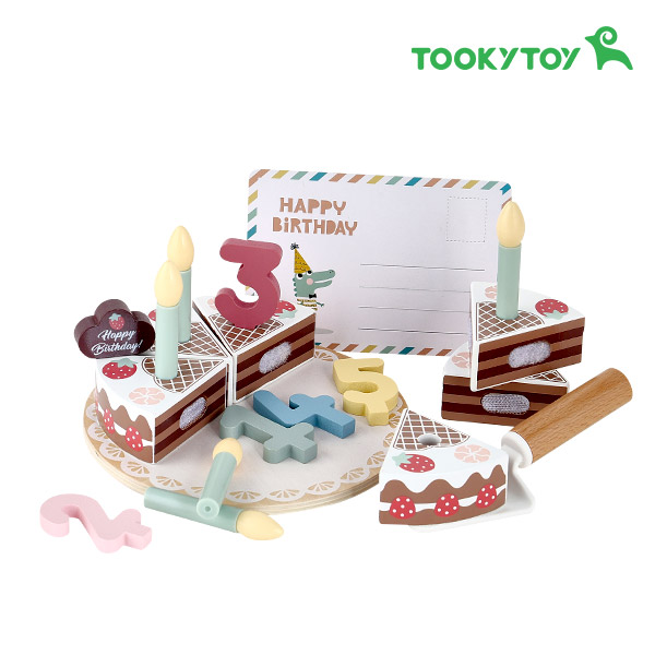 [투키토이] 원목생일케이크(544B) 우드케이크 원목소꿉놀이 촛불끄기 디저트가게 생일파티 - 상세 이미지 4