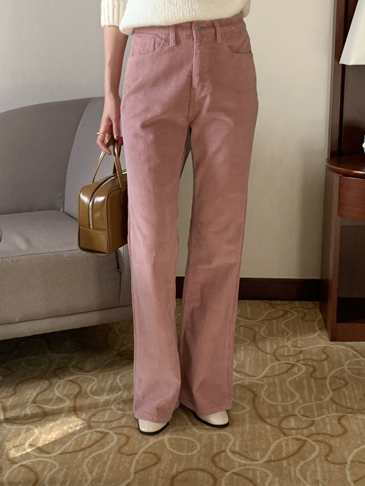 하이웨스트 코튼 스판 코듀로이 부츠컷팬츠 여성겨울바지 면 나팔바지 여자골덴팬츠 핑크 - 상세 이미지 4