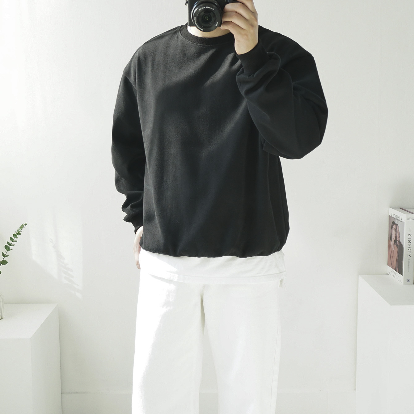 남자 이중지 합포면 무지 오버핏 맨투맨 티셔츠 9color 이미지 4