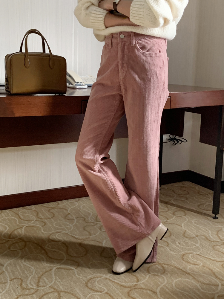 하이웨스트 코튼 스판 코듀로이 부츠컷팬츠 여성겨울바지 면 나팔바지 여자골덴팬츠 핑크 - 상세 이미지 5