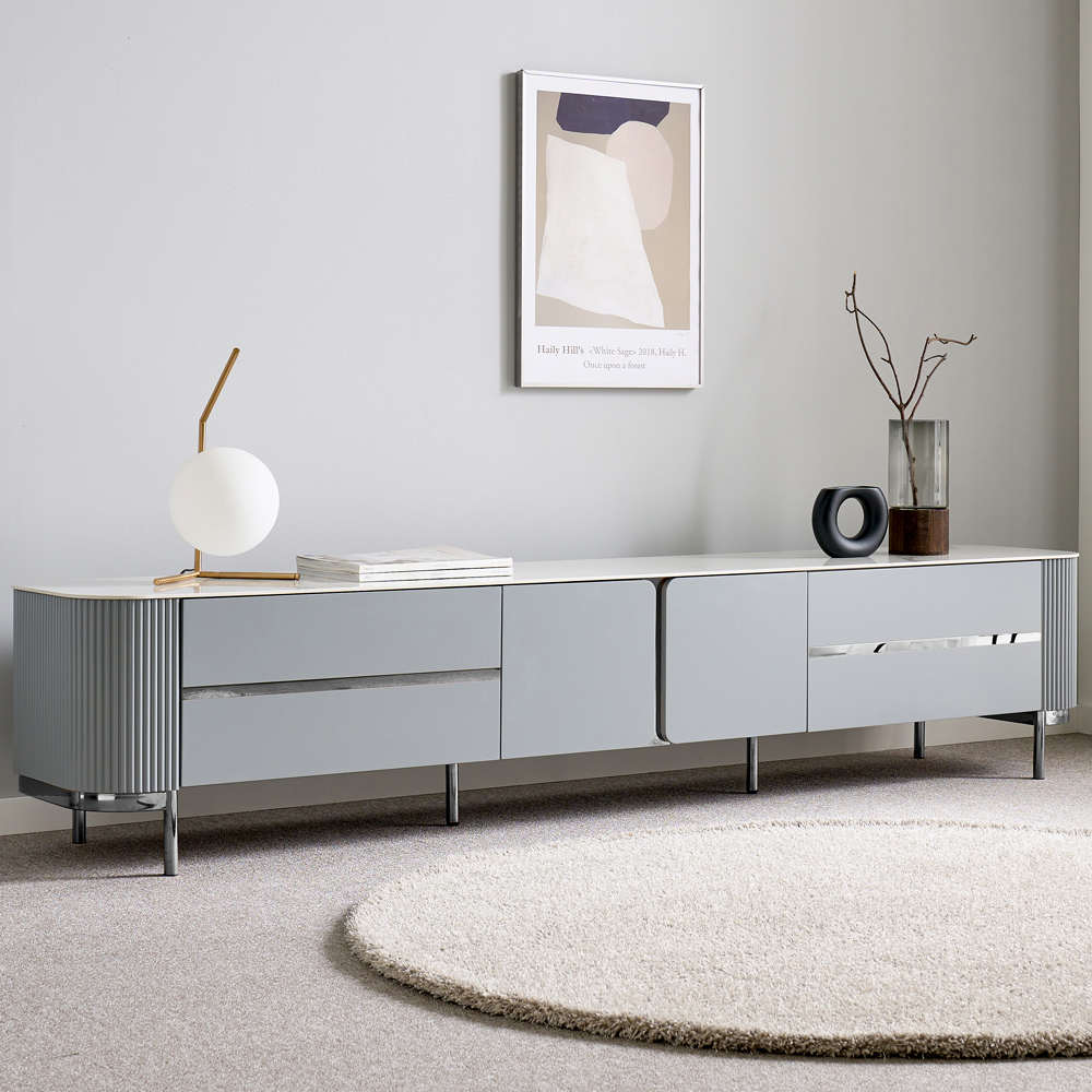 [방문설치] 살로메 세라믹 스테인레스 거실장 TV다이 TV장 2100x400x430mm, 스카이블루