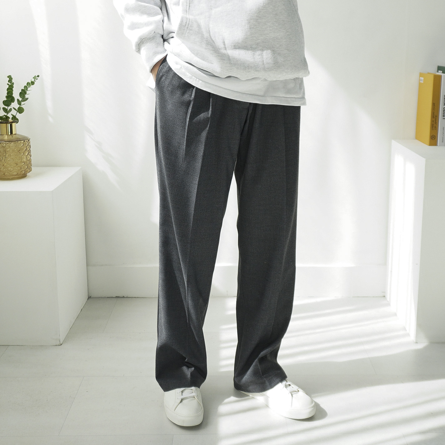핏이 예쁜 남자 투턱 롱 와이드 스판 슬랙스 봄 가을 겨울 기모 이미지 2