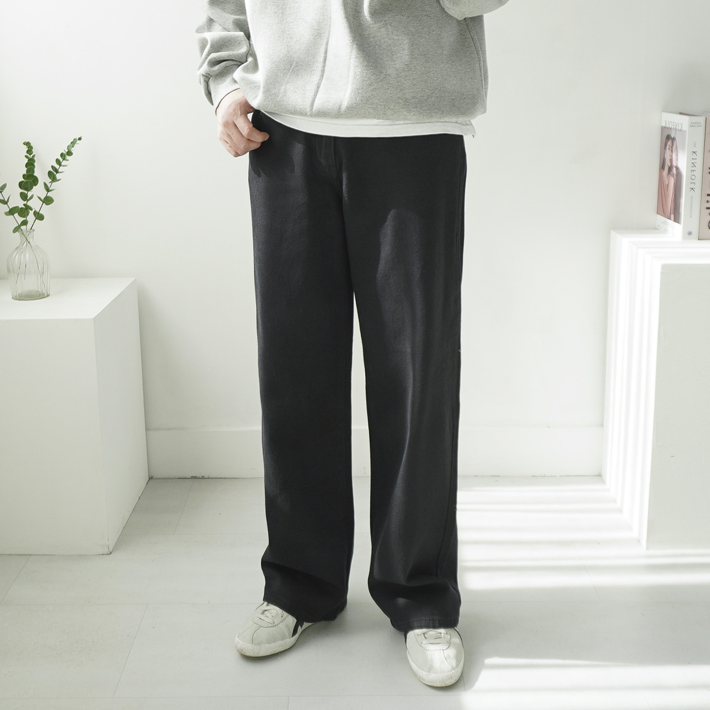 남자 화이트진 블랙 데님 팬츠 세미와이드 청바지 2color 이미지 4
