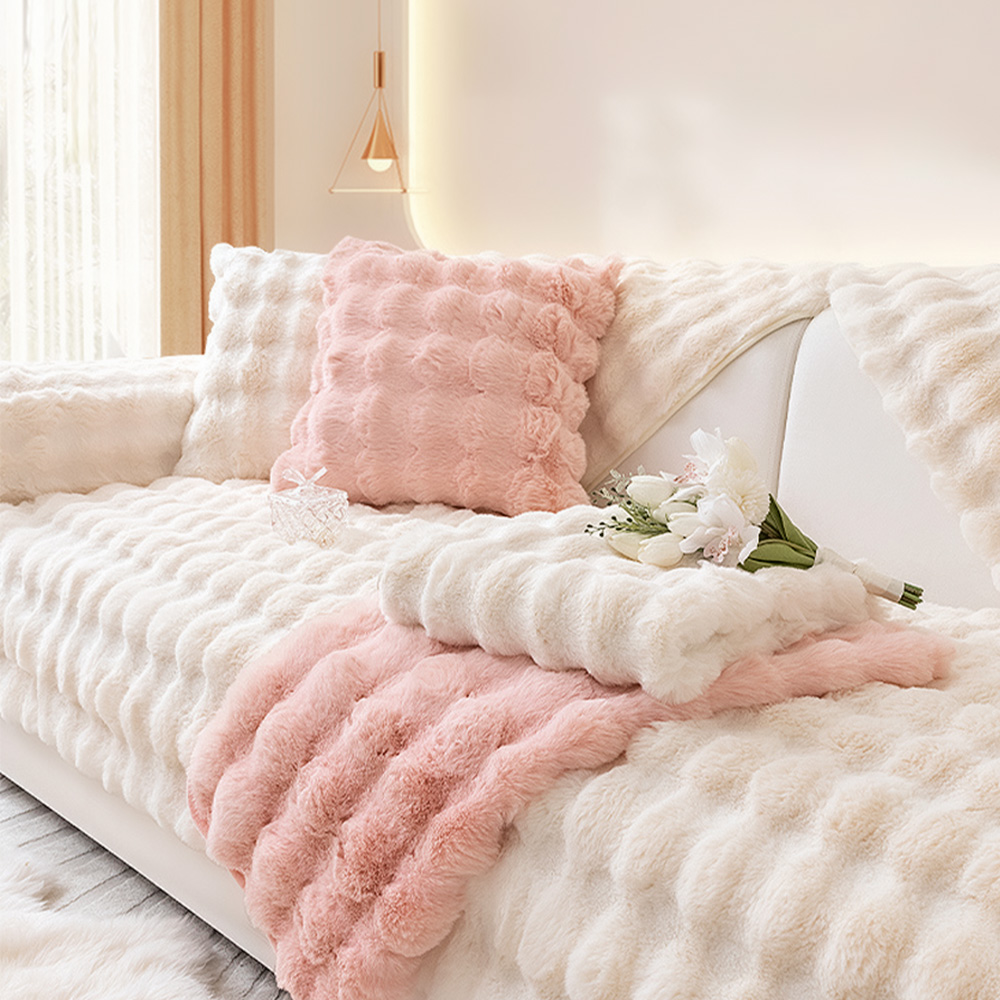 토끼털쇼파패드 밍크 사각 러그 겨울 카페트 화이트