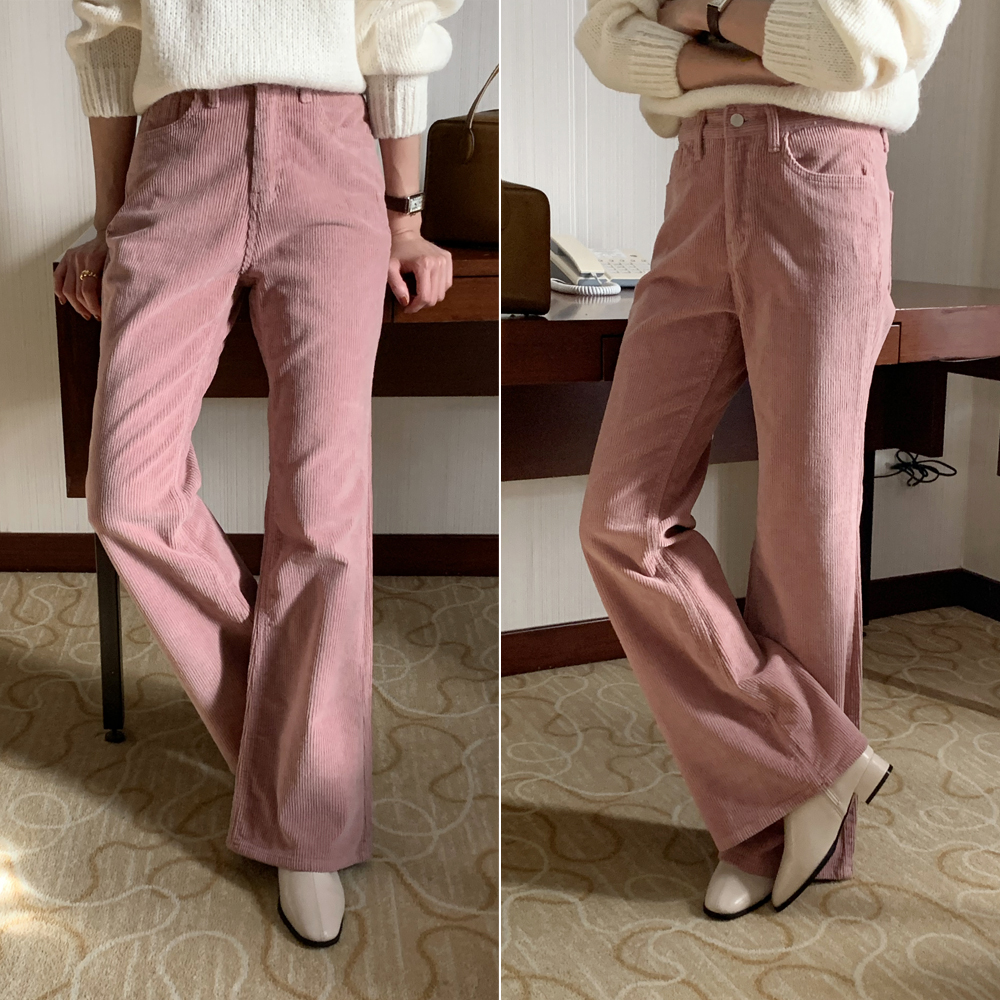 하이웨스트 코튼 스판 코듀로이 부츠컷팬츠 여성겨울바지 면 나팔바지 여자골덴팬츠 핑크 - 상품 이미지