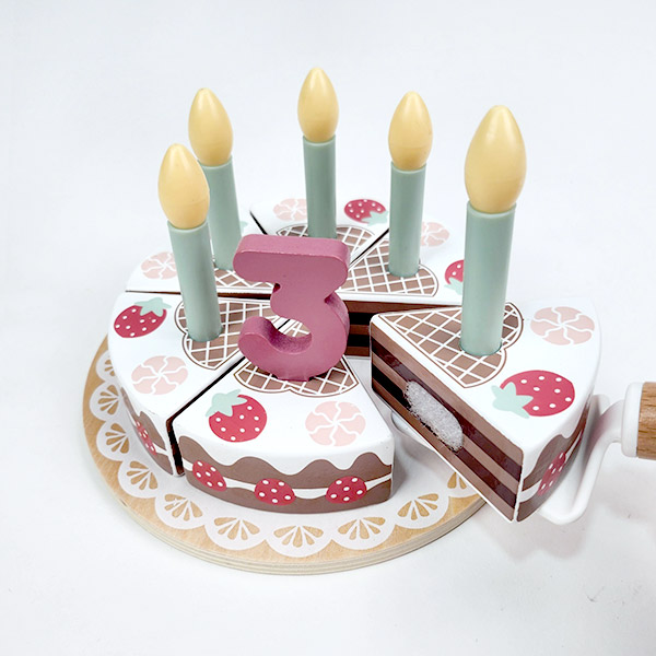 [투키토이] 원목생일케이크(544B) 우드케이크 원목소꿉놀이 촛불끄기 디저트가게 생일파티 - 상세 이미지 3