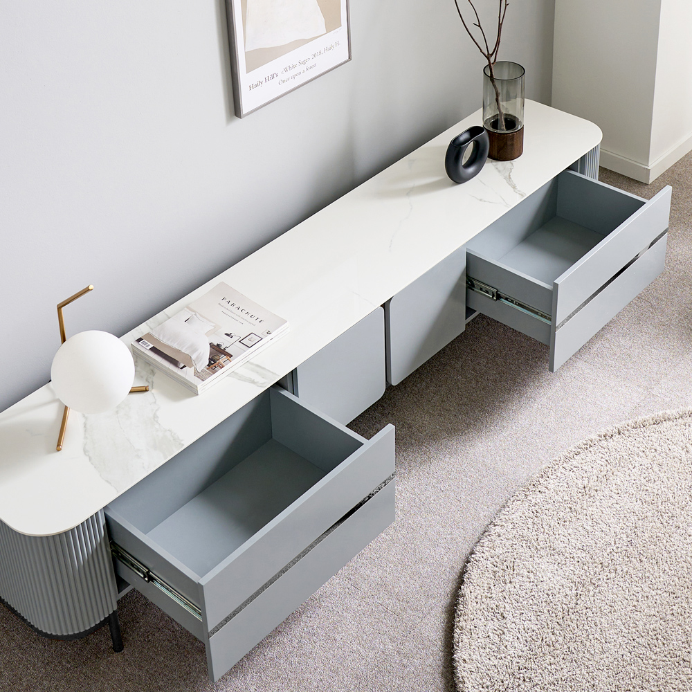 [방문설치] 살로메 세라믹 스테인레스 거실장 2100x400x430mm, 화이트