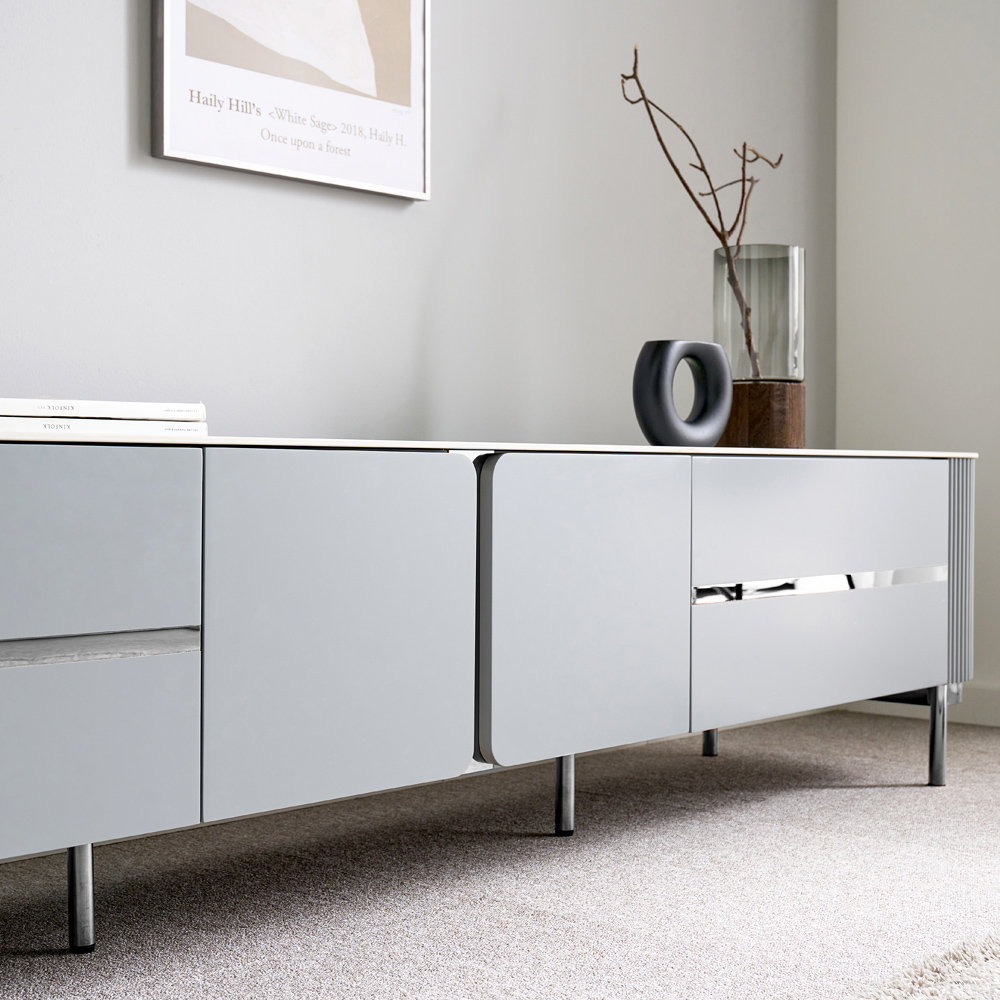 [방문설치] 살로메 세라믹 스테인레스 거실장 2100x400x430mm, 스카이블루