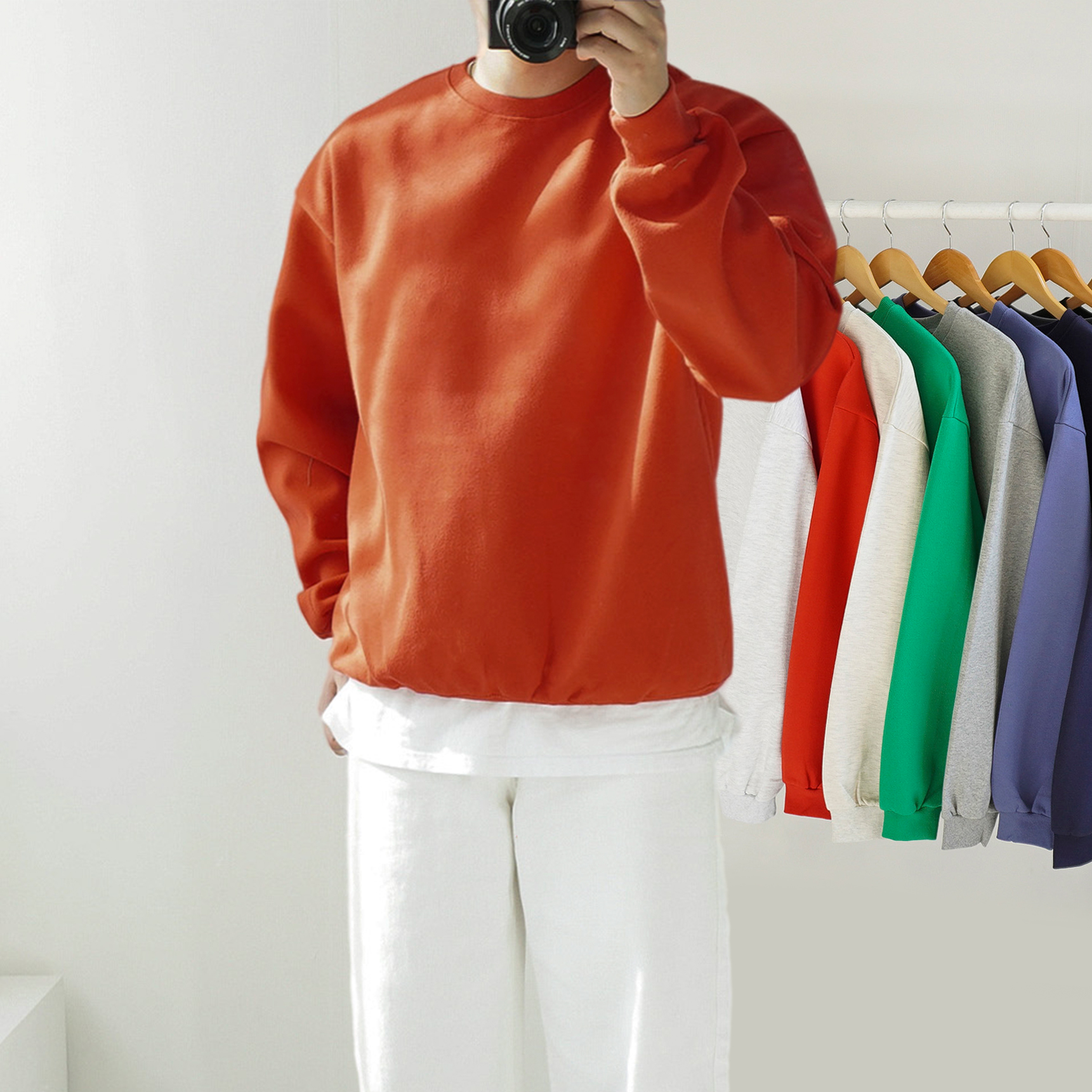 남자 이중지 합포면 무지 오버핏 맨투맨 티셔츠 9color 이미지 3