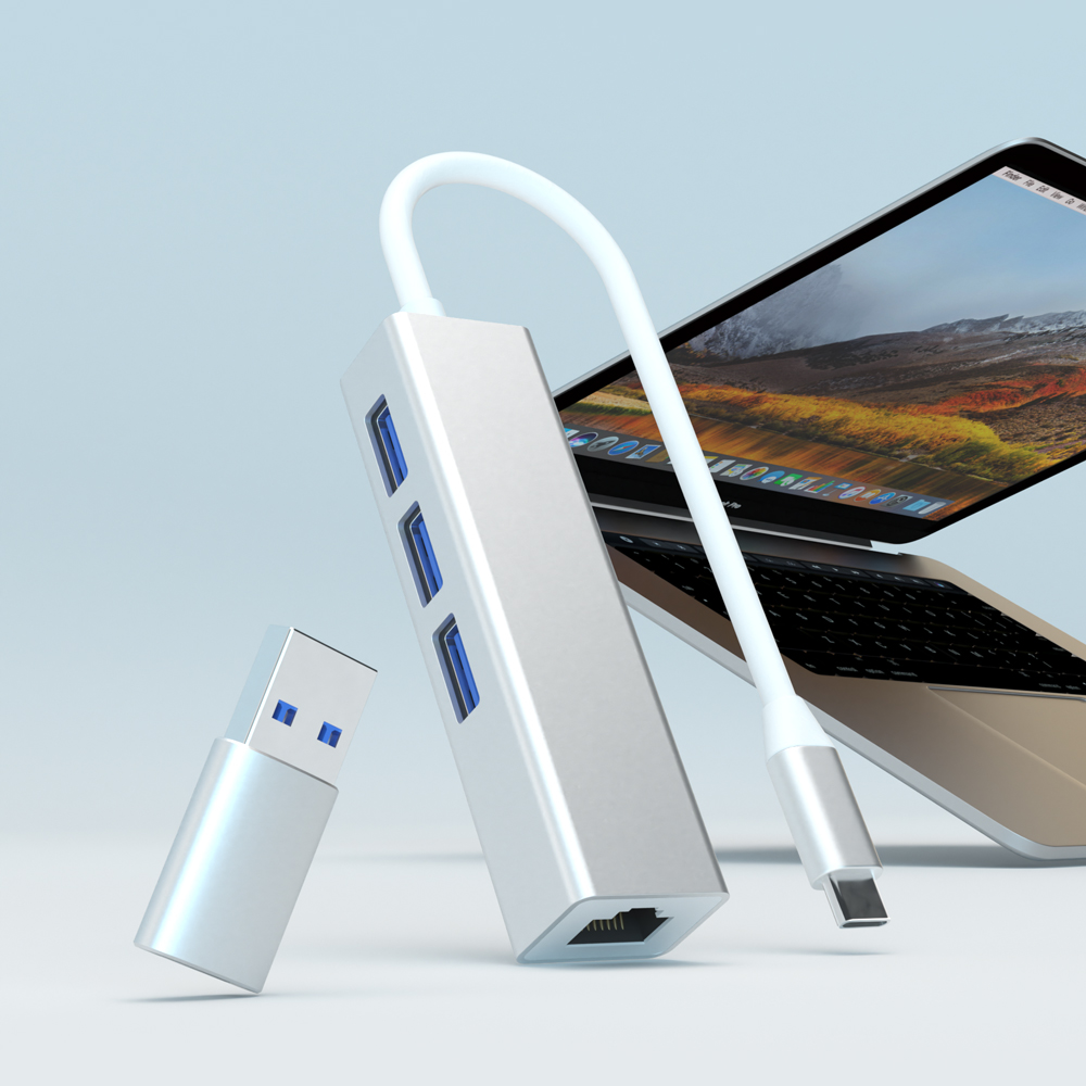 이어맥 4in1 C타입 멀티허브 USB 3.0 포트 LAN포트 C to USB 젠더 세트 - 상세 이미지 2
