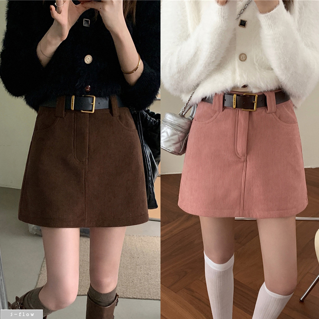 이본 코듀로이 A라인 벨트 미니 스커트 5col M,L 코튼 도톰 포켓 데일리 제이플로우 이미지 1