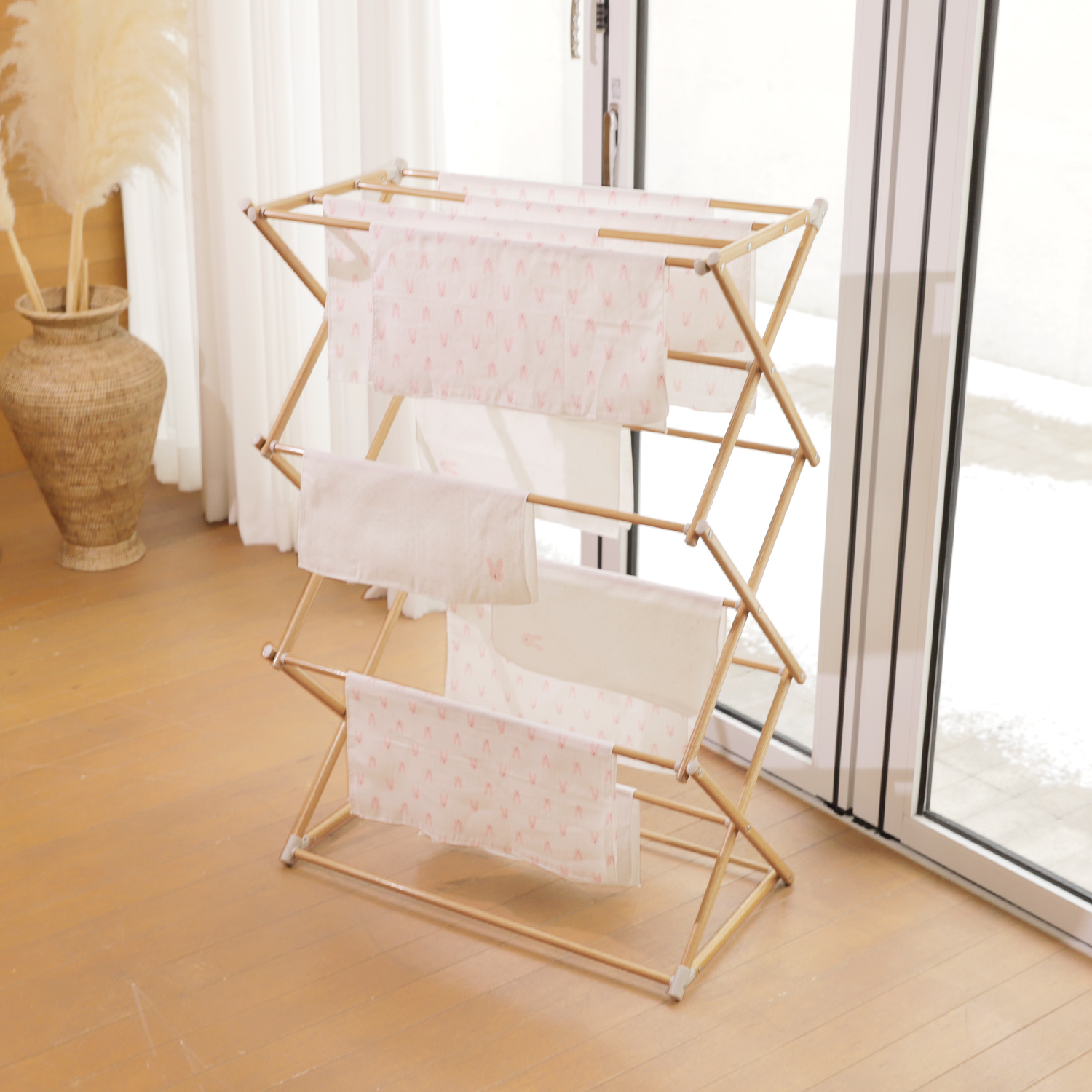 코드리빙 다용도 우든 인테리어 접이식 수건 걸이 빨래건조대