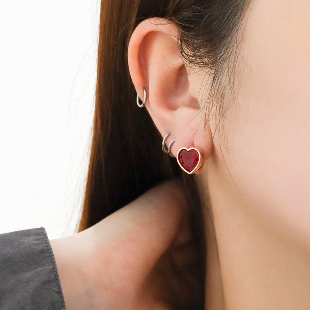윈터 레드 그린 하트 크리스탈 원터치 링 귀걸이 925SV - 상세 이미지 2